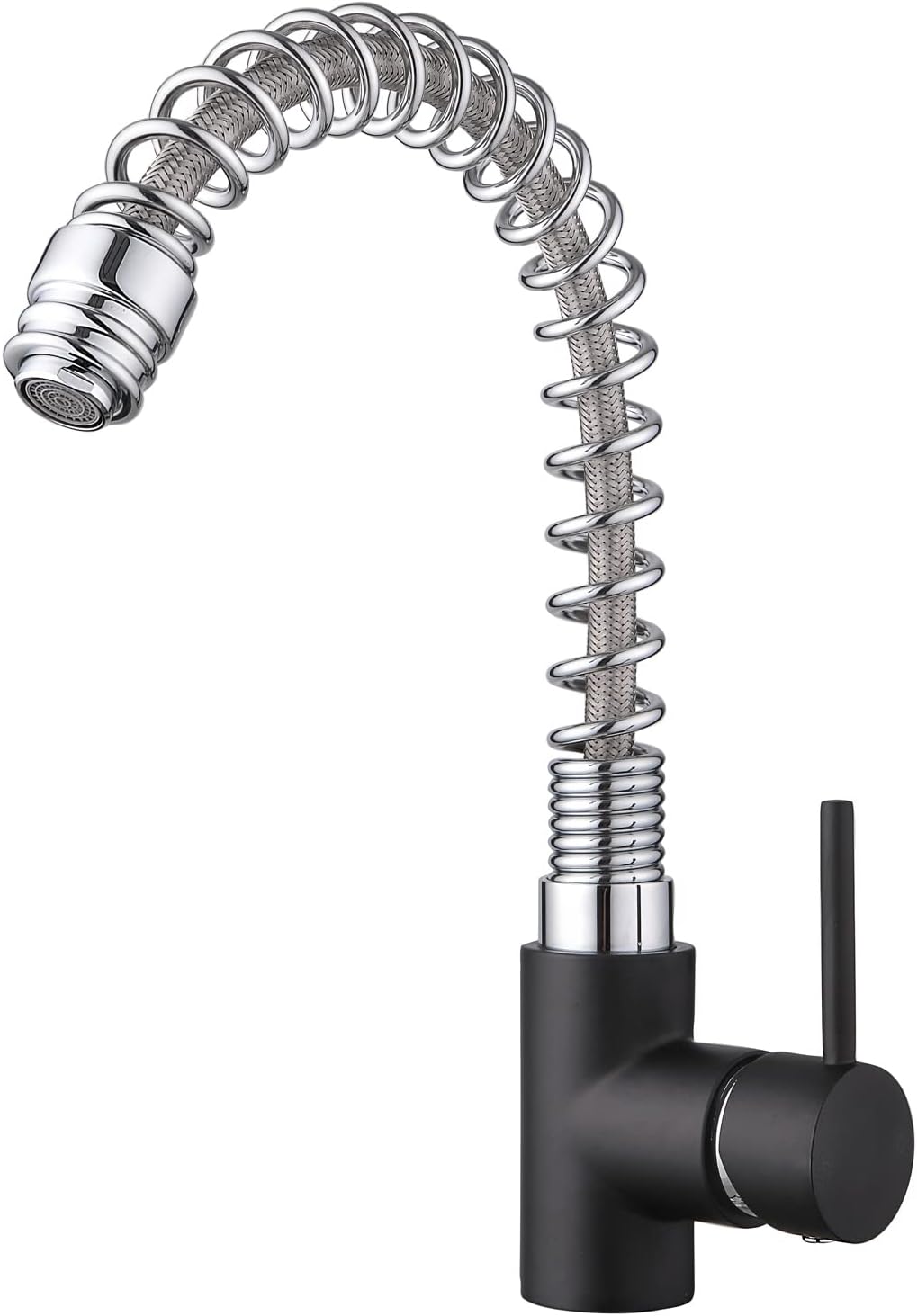 JASSFERRY Kitchen Mixer Tap Heavy Duty Brass Black Body Single Lever Monobloc Sink Faucet with Chrome Spring Swivel Spout