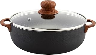 IMUSA USA Black 4.4Qt Stone Caldero with Woodlook Handles and Knob, 4.4 Quart