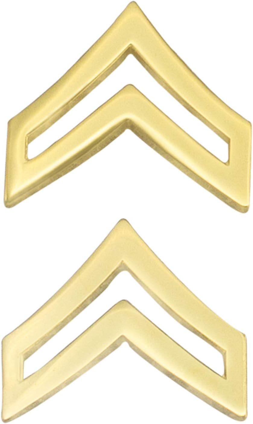 Smith & Warren 3/4" Corporal Double Chevron Collar Brass Rank Insignia Gold Finish Police Military Uniform Pin
