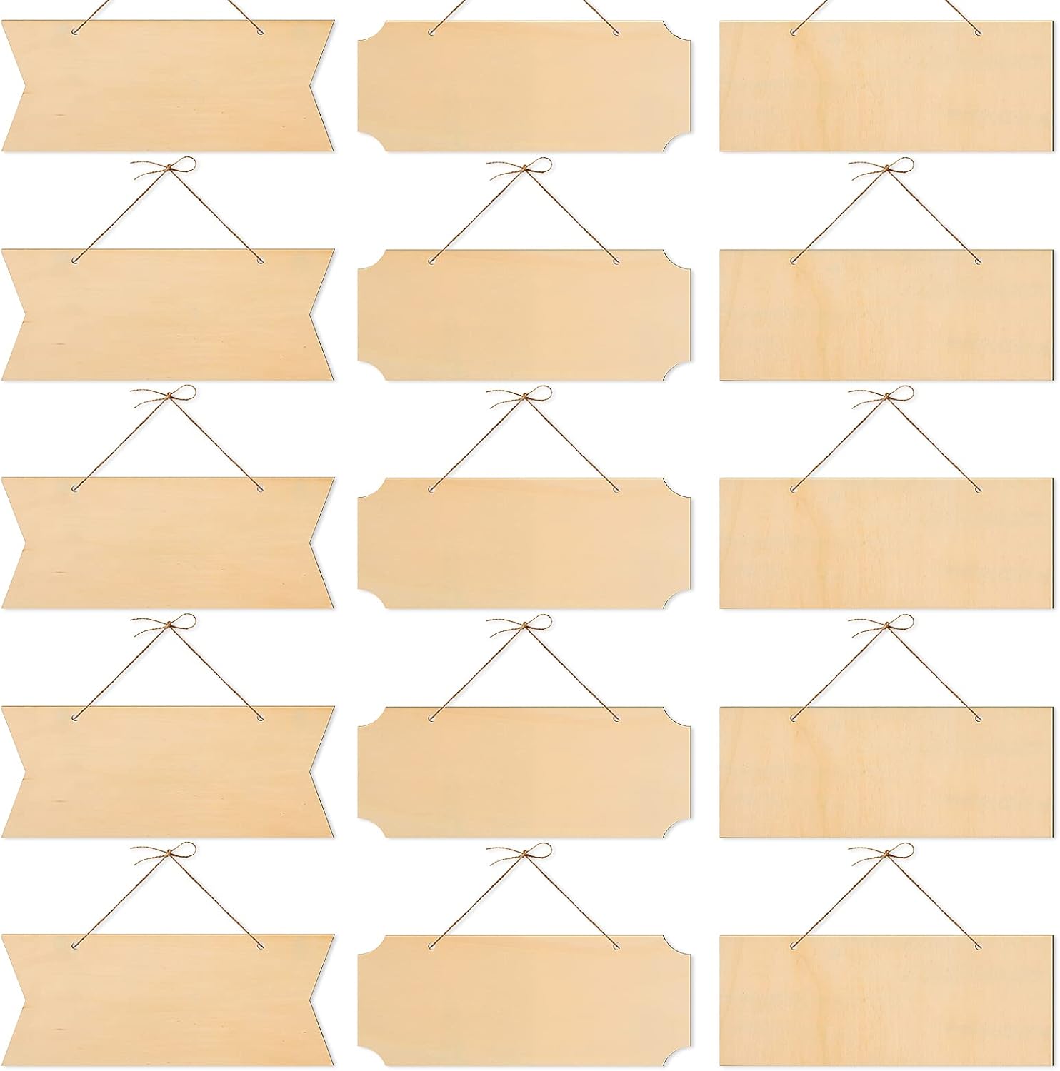 15 Pieces Unfinished Hanging Wood Sign Rectangle Blank Hanging Decorative Wood Plaque Wooden Slices Banners with Ropes for Pyrography Painting Writing DIY Home Crafts Supplies
