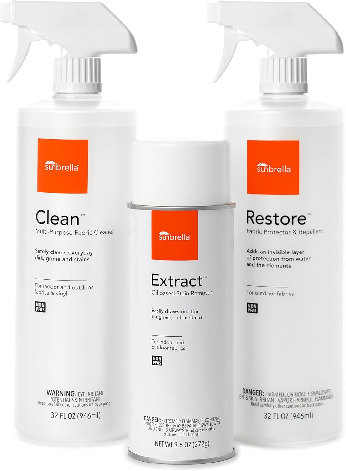 Sunbrella Total Care Kit | Clean, Protect & Restore Fabric & Upholstery | Fabric Cleaner, Stain Remover, and Protector Bundle | 32 fl oz / 9.6 fl oz