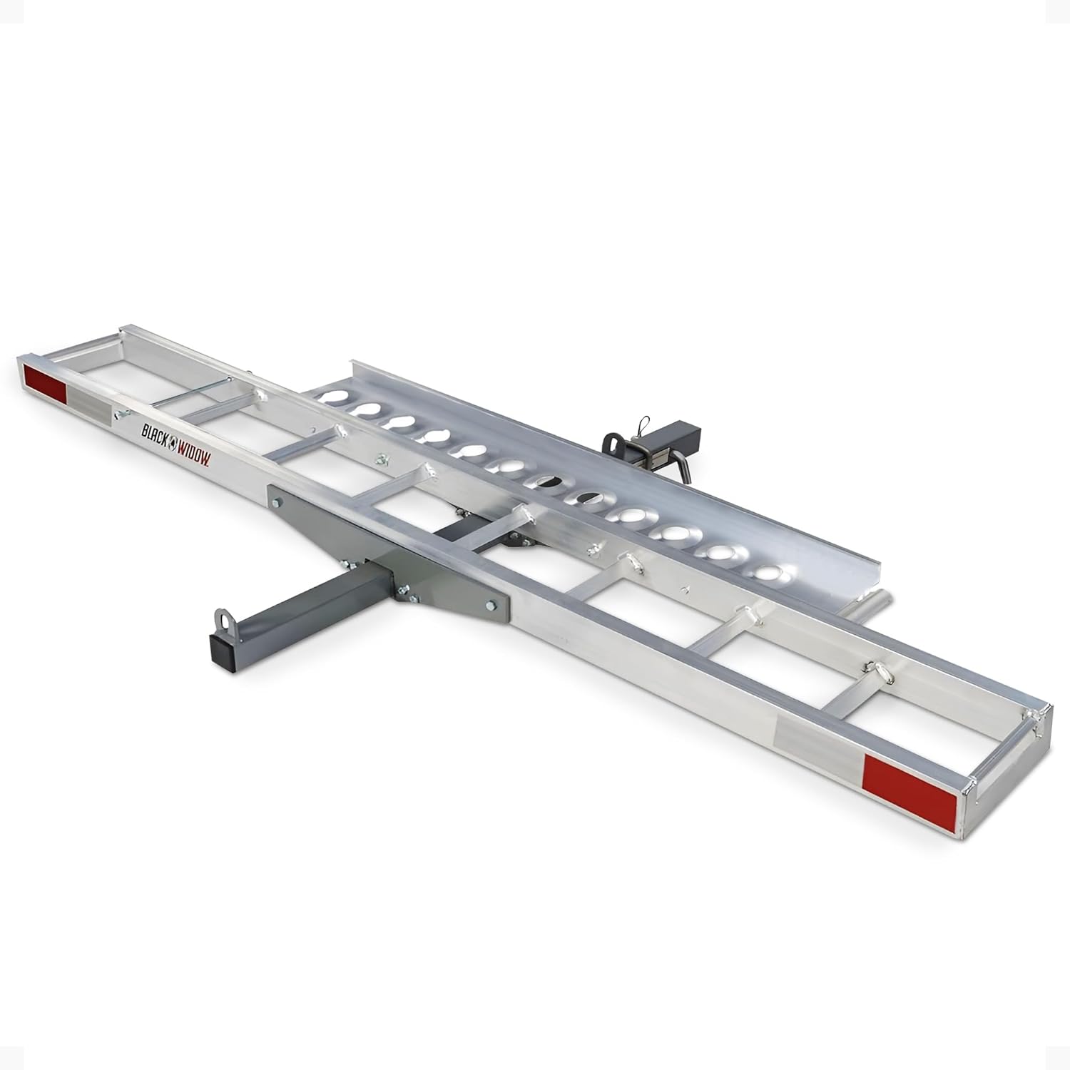 Black Widow Motorcycle Hitch Carrier with Loading Ramp Lightweight Aluminum 400 lb. Capacity Anti-Rattle Included Fits 2" Receiver