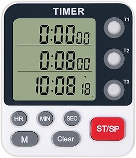 Dual Kitchen Timer Digital - 3 Channel Timer for Cooking with Alarm, Large Display, Magnetic Back, Replaceable 3A Battery, Loud Food Timer, Modern White Design for Multi Timing Needs