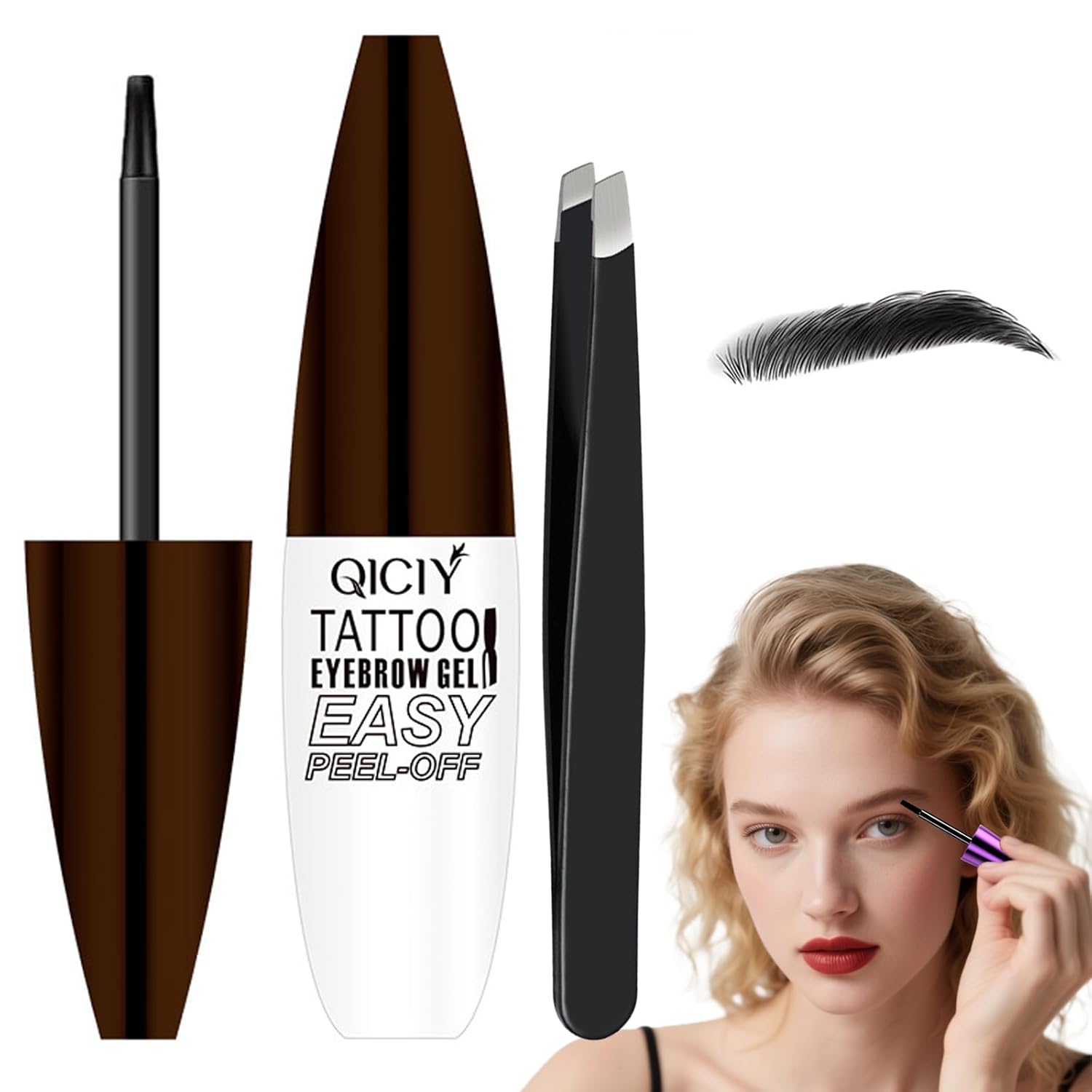 Qiciy Tattoo Eyebrow Gel Easy Peel Off, Easy Peel-Off Eyebrow Gel- Waterproof&Sweatproof, Peel-Off Eyebrow Tinting Gels Stain, Peel off Eye brow Tinted Cream for All Skin Type (03#Dark Brown-B)