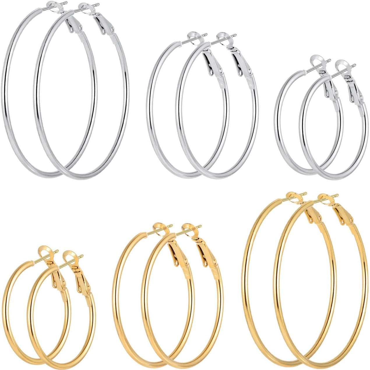 Stainless Steel Gold/Silver Plated Hoop Earrings for Women, Hypoallergenic 14k Gold Hoops Huggie Earrings Lightweight Cartilage Small CZ Ball Flatback Studs Earring Pack for Multiple Piercing