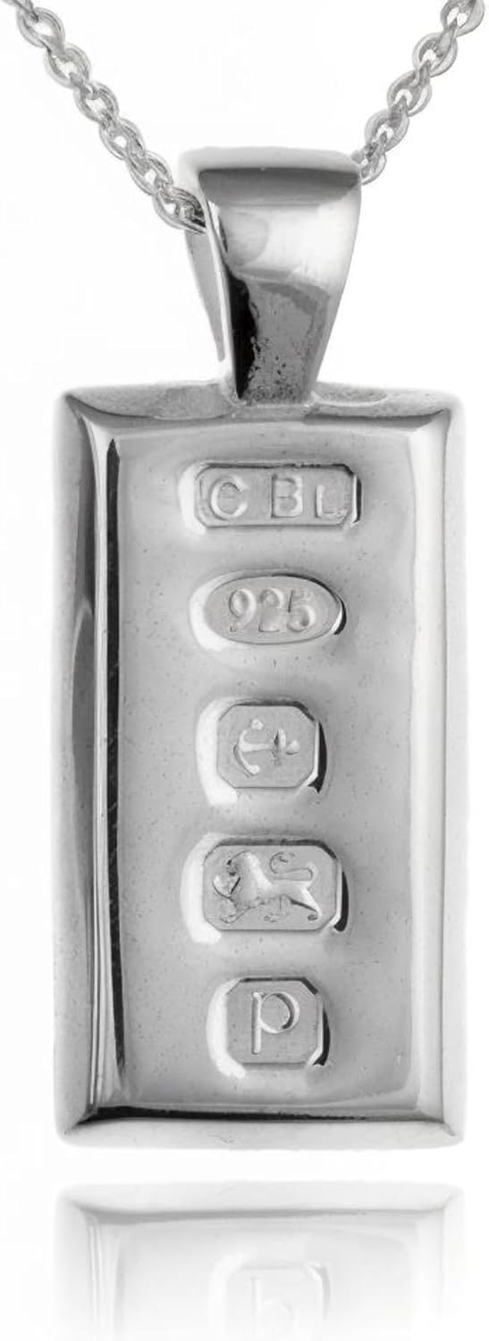Designer Inspirations Boutique MENS Feature Hallmark Solid Ingot Pendant on 20" Inch Silver Chain Necklace for Men Boys - Engravable - 925 Sterling Silver