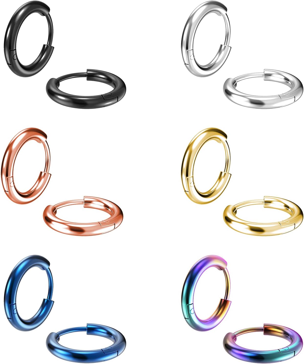 316L Surgical Stainless Steel Small Hoop Earrings 8mm 10mm 12mm 14mm Hypoallergenic Huggie Hoop Earrings Helix Lobes Hinged Sleeper Earrings Cartilage Piercings