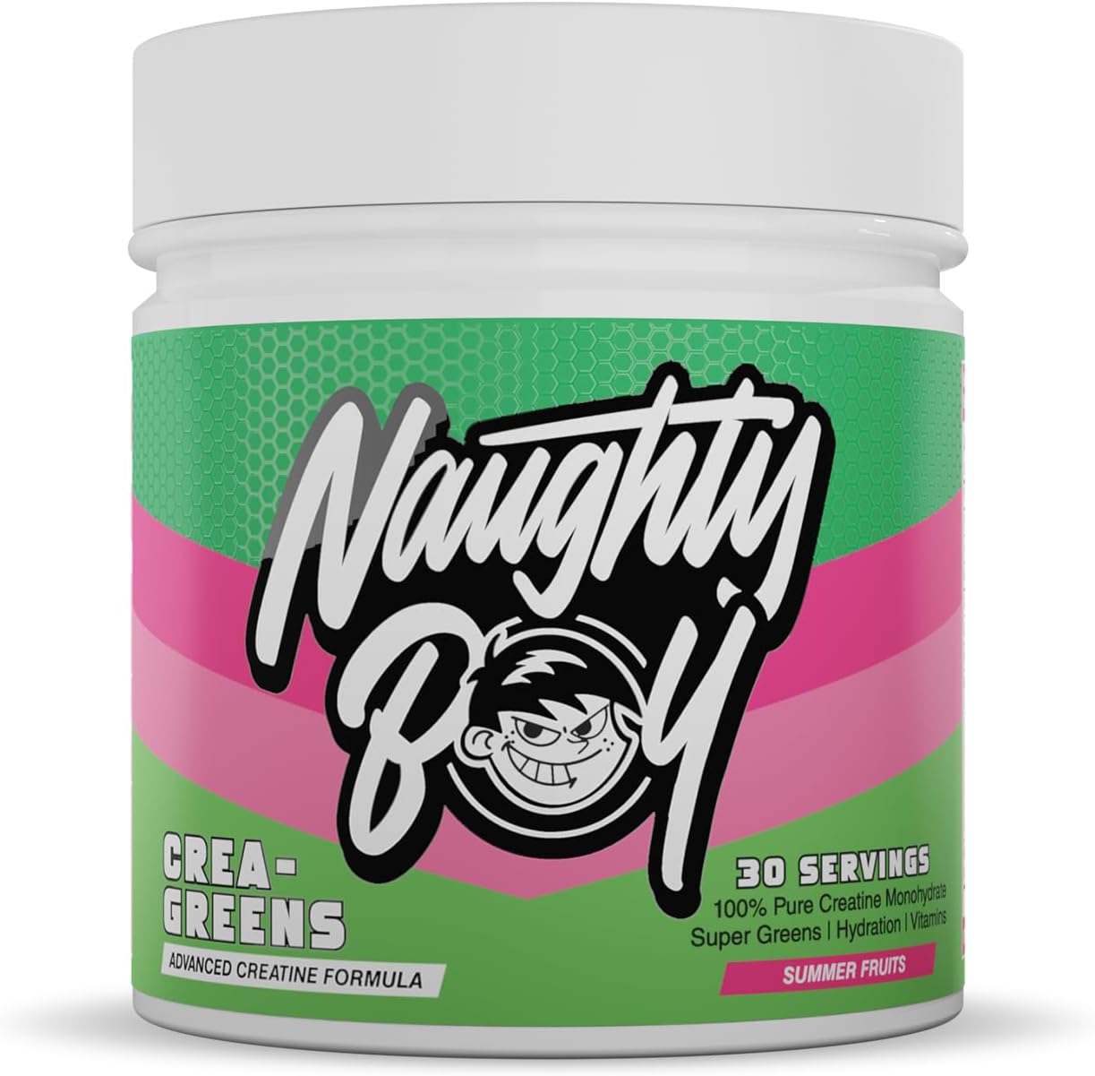 Naughty Boy Crea-Greens Powder, Creatine, Super Greens and Electrolytes. Boosts Performance, Health, Immune System and Hydration. Amazing Taste, Suitable for All Adults 270g (Summer Fruits)