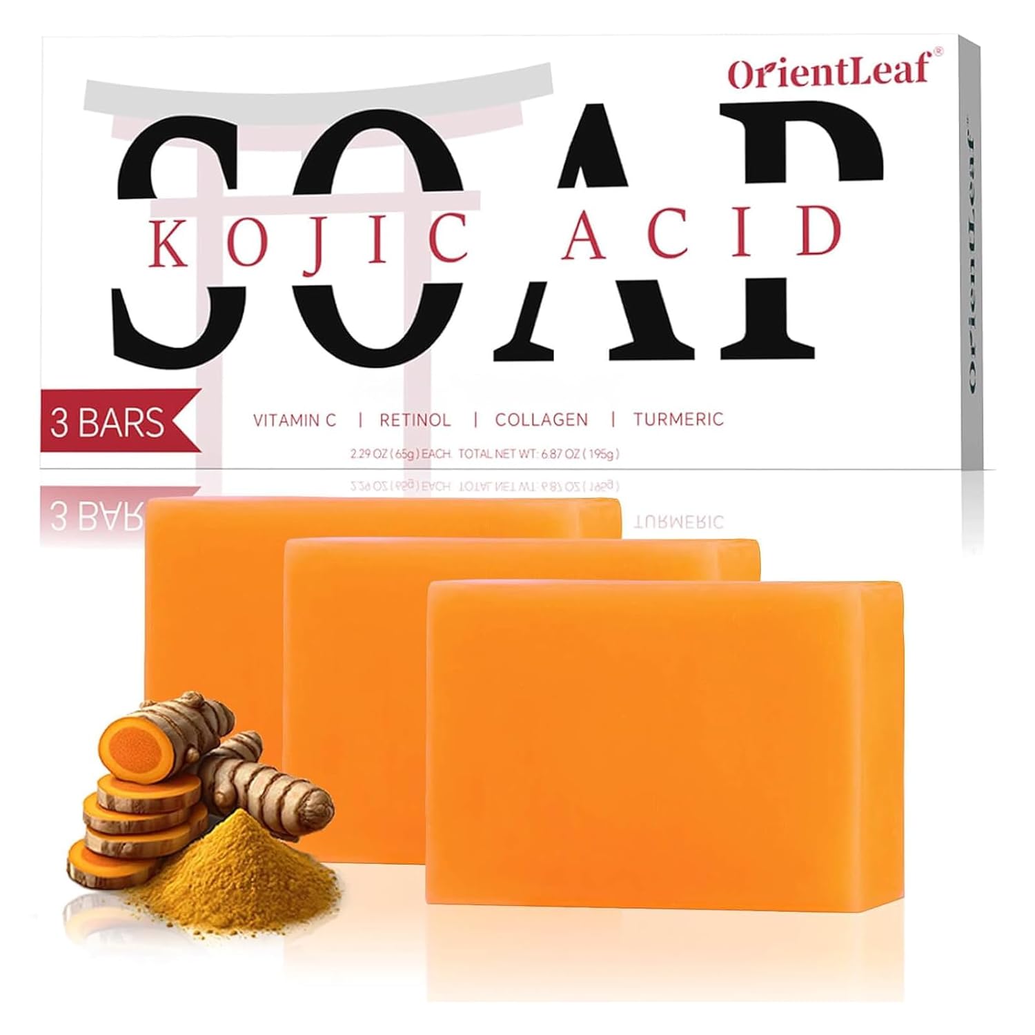 Kojic Acid Soap, Turmeric Soap Bar for Dark Spots, Fresh Citurs Scent, Gentle for Face and Body with Vitamin C, Shea Butter, Retinol, Olive Oil, Collagen (3 PACK)
