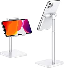Cell Phone Stand, OMOTON Adjustable Angle Height Desk Phone Dock Holder for iPhone SE 16 Pro Max/Plus/XS/XR, Samsung Galaxy S20 / S10 / S9 / S8 and Other Phones (3.5-7.0-Inch),Silver