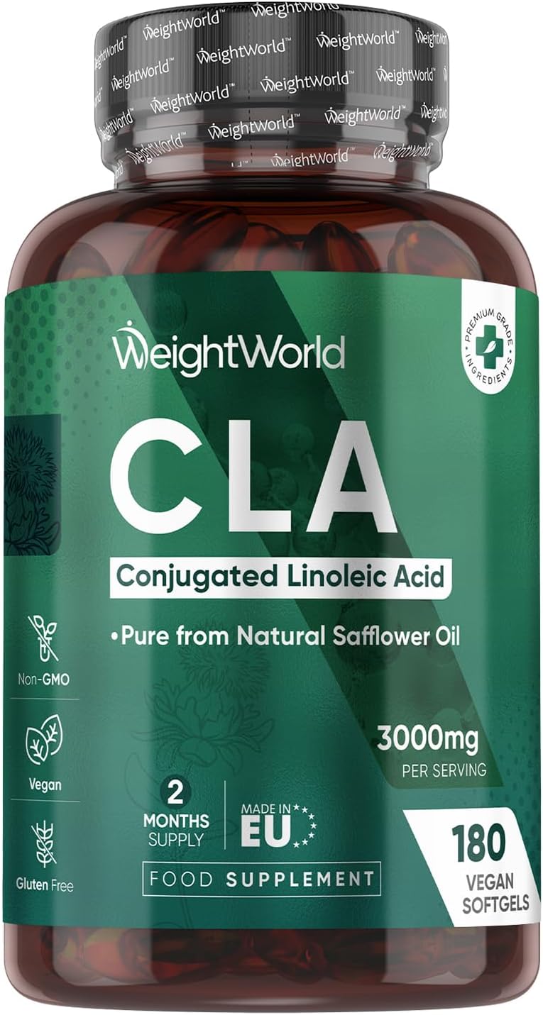WeightWorld CLA Softgels | 3000mg per Serving | 80% Active Isomers | 180 Vegan CLA Softgels | Gluten-Free | 2 Months Supply | Made in EU