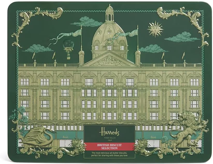 Harrods British Biscuit Selection, Luxury Cookies in Decorative Green Tin, 550g