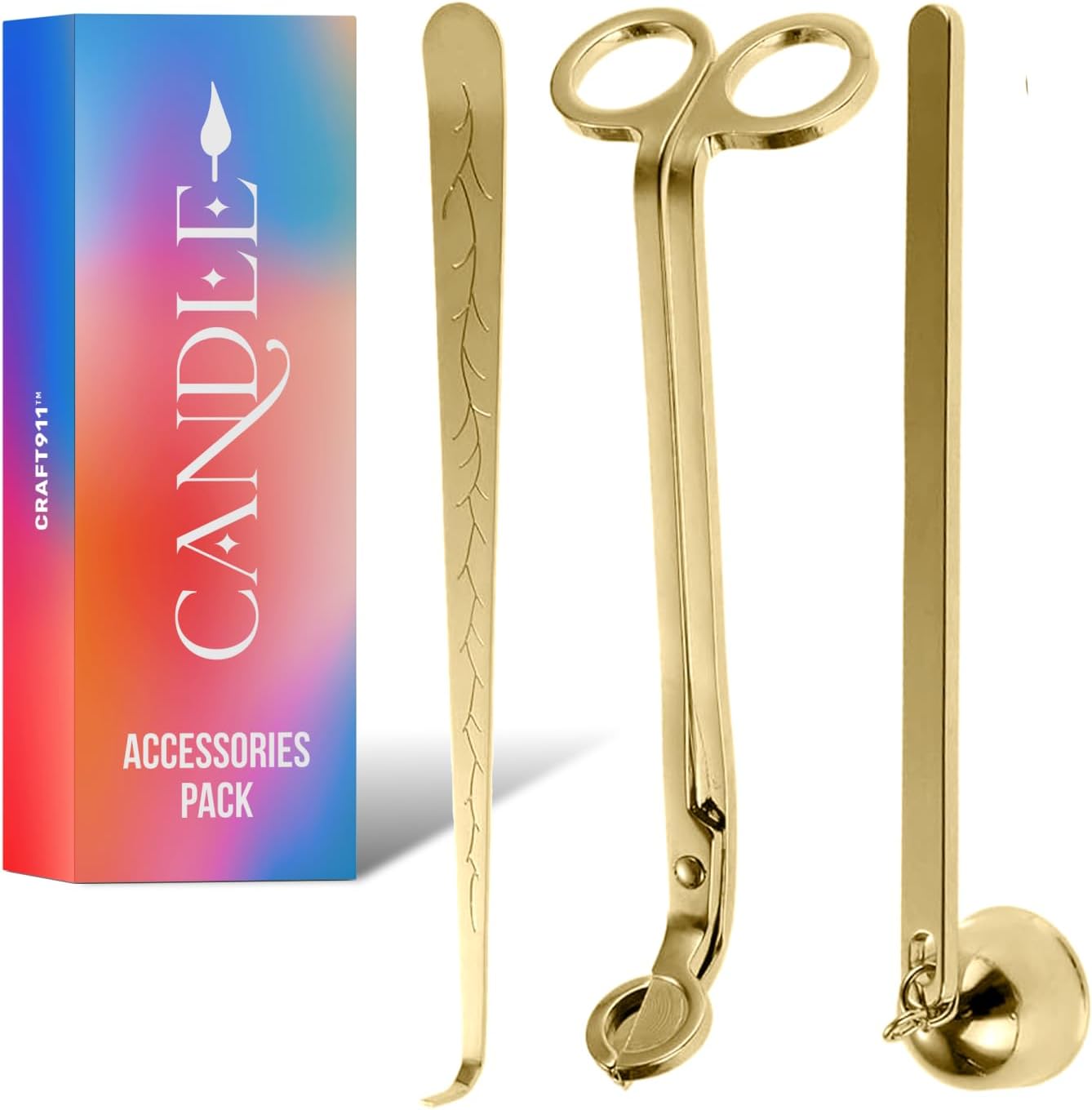 Elegant 3-in-1 Golden Candle Care Kit: Wick Trimmer, Snuffer, Dipper for Candle Enthusiasts