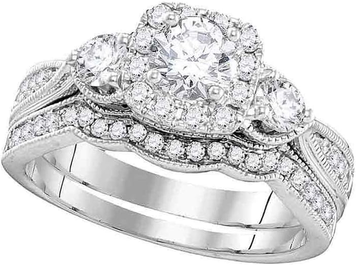14k White Gold Womens Round Diamond Bridal Wedding Engagement Ring Band Set 1.00 Cttw (SI3 clarity; G-H color)