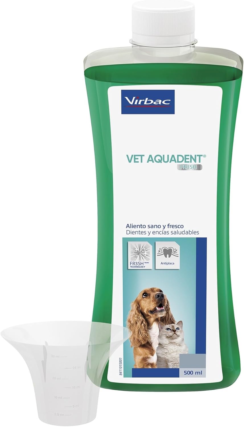 Virbac Vet Aquadent Anti-Plaque Solution for Cat and Dog, 500 ml, Liquid, Flavourless, Pet Dental Care Solution