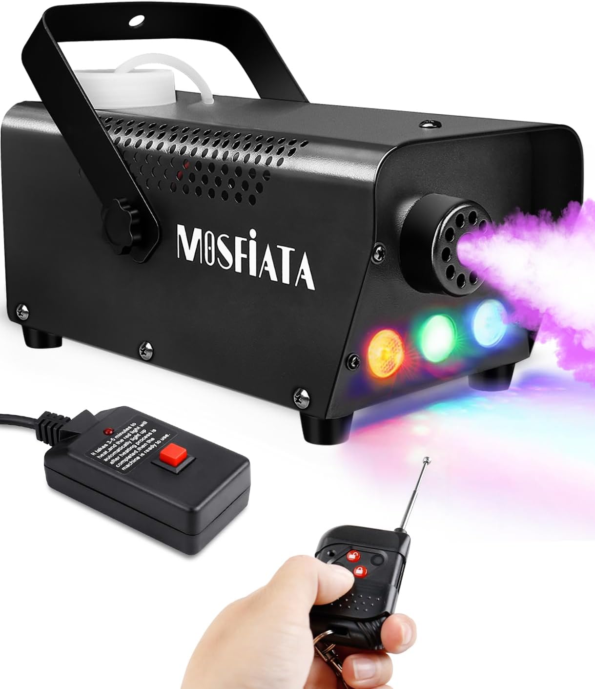 500W Fog Machine, 3 Color LED Lights Wireless Remote for Halloween