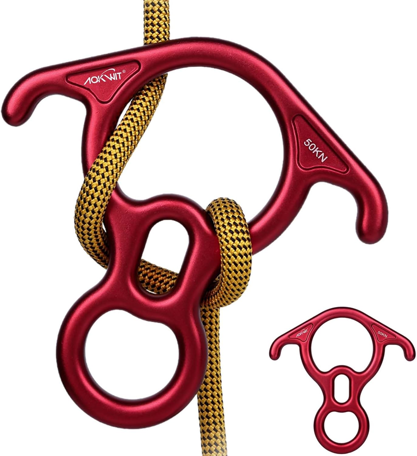 50KN Rescue Figure, 8 Descender Large Bent-Ear Belaying and Rappelling Gear Belay Device Climbing for Rock Climbing Peak Rescue 7075 Aluminum Alloy