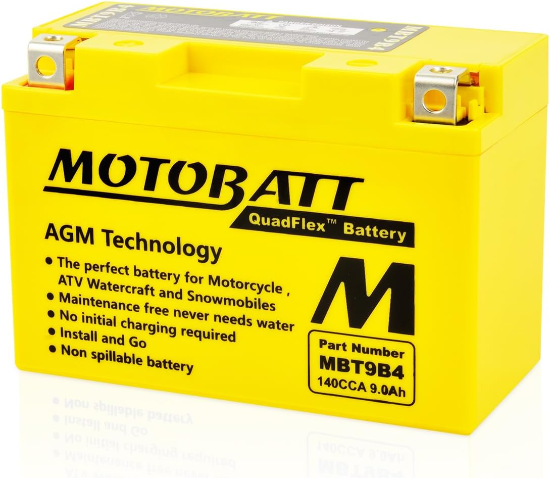 12 Volt 9 Ah MotoBatt MBT9B4 Sealed Maintenance Free AGM Battery Replaces -YT9B-BS, YT9B4, GT9B4