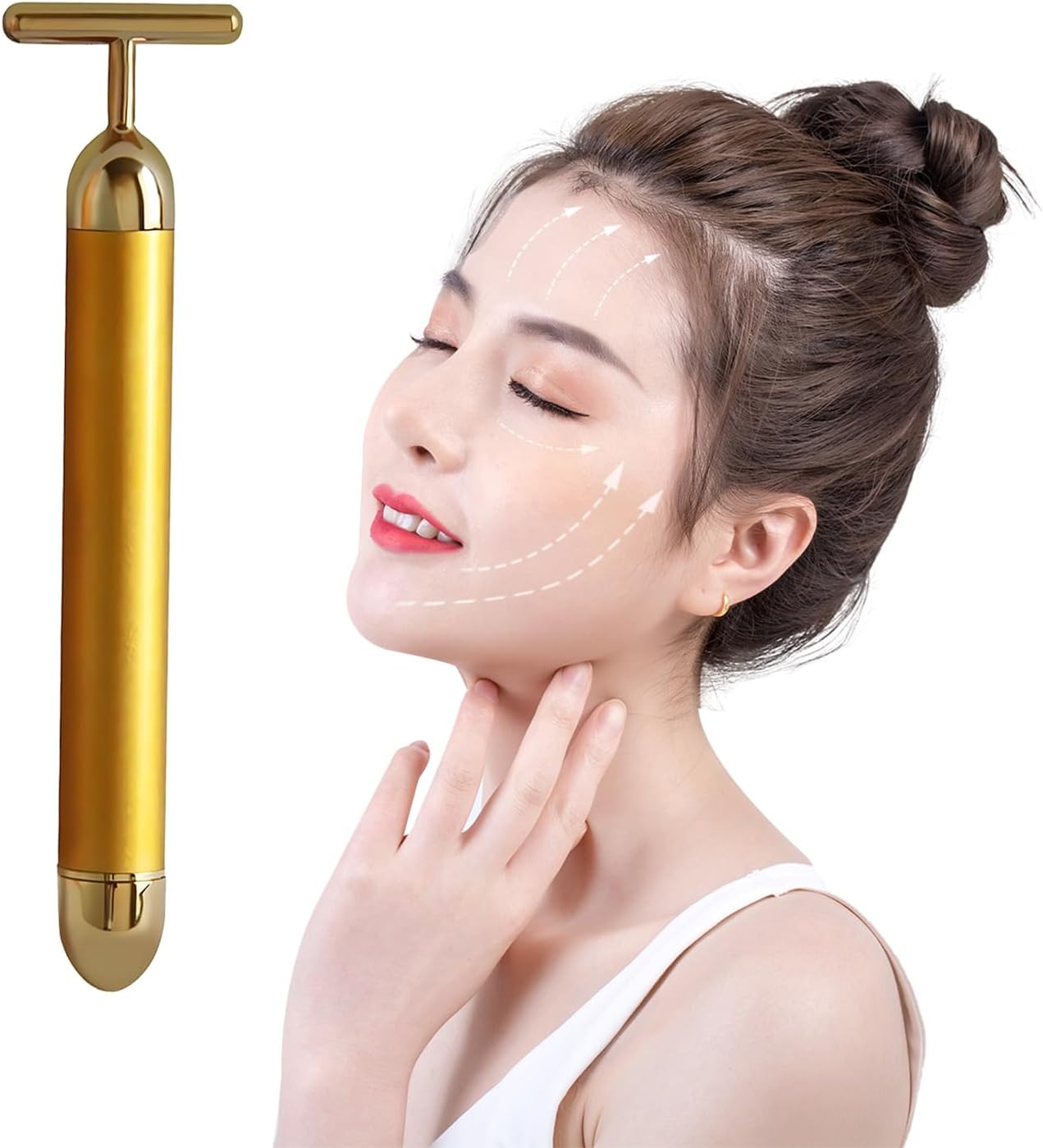 IGEAIIE 24k Golden Pulse Facial Massager, T-Shape Electric Face Roller for Anti-Aging, Skin Firming, and Lifting, Metal Gua Sha Roller for Face, Neck, Eye, Body, Beauty Bar for Women