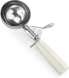 New Star Foodservice 34745 Commercial-Grade Thumb Press Food Disher/Ice Cream Scoop, 18/8 Stainless Steel, 4.67 oz, Size 6, White