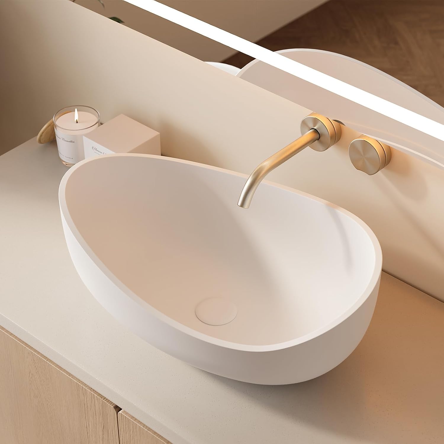 22.44'' Stone Resin Bathroom Vessel Sink, Matte White