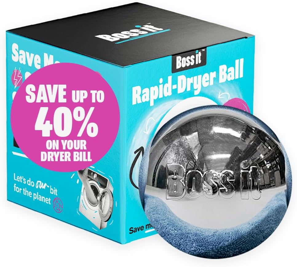 Boss It Tumble Dryer Ball Alternative to Plastic/Wool Tumble Dryer Balls, Saves Drying Time & Reduces Clothing Wrinkles, Ultra Reflective & Lightweight