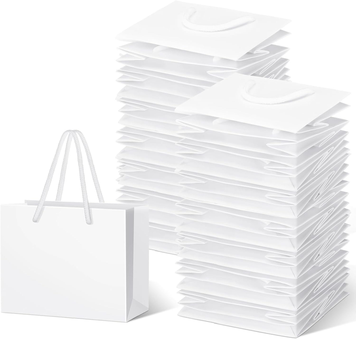 Yeaqee 50 Pcs Mini White Paper Gift Bags with Handles - 4 x 5 x 2 Inch - Perfect for Birthday, Wedding, Baby Shower
