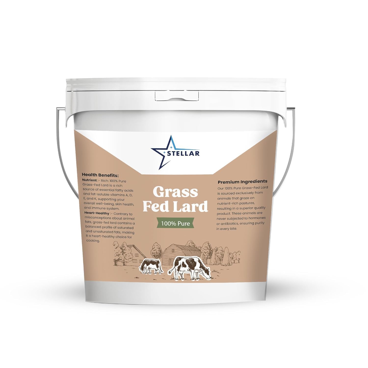 Stellar - 100% Pure Grass Fed Lard - Food Grade - 10 LBS