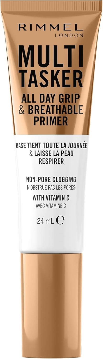 Rimmel Multi-Tasker All Day Grip & Breathable Primer, Lightweight, Gel Texture, Gripping Power, Infused with Vitamin C & Hyaluronic Acid, Hydrating, Prep Skin for Makeup, Suitable For All Skin Types