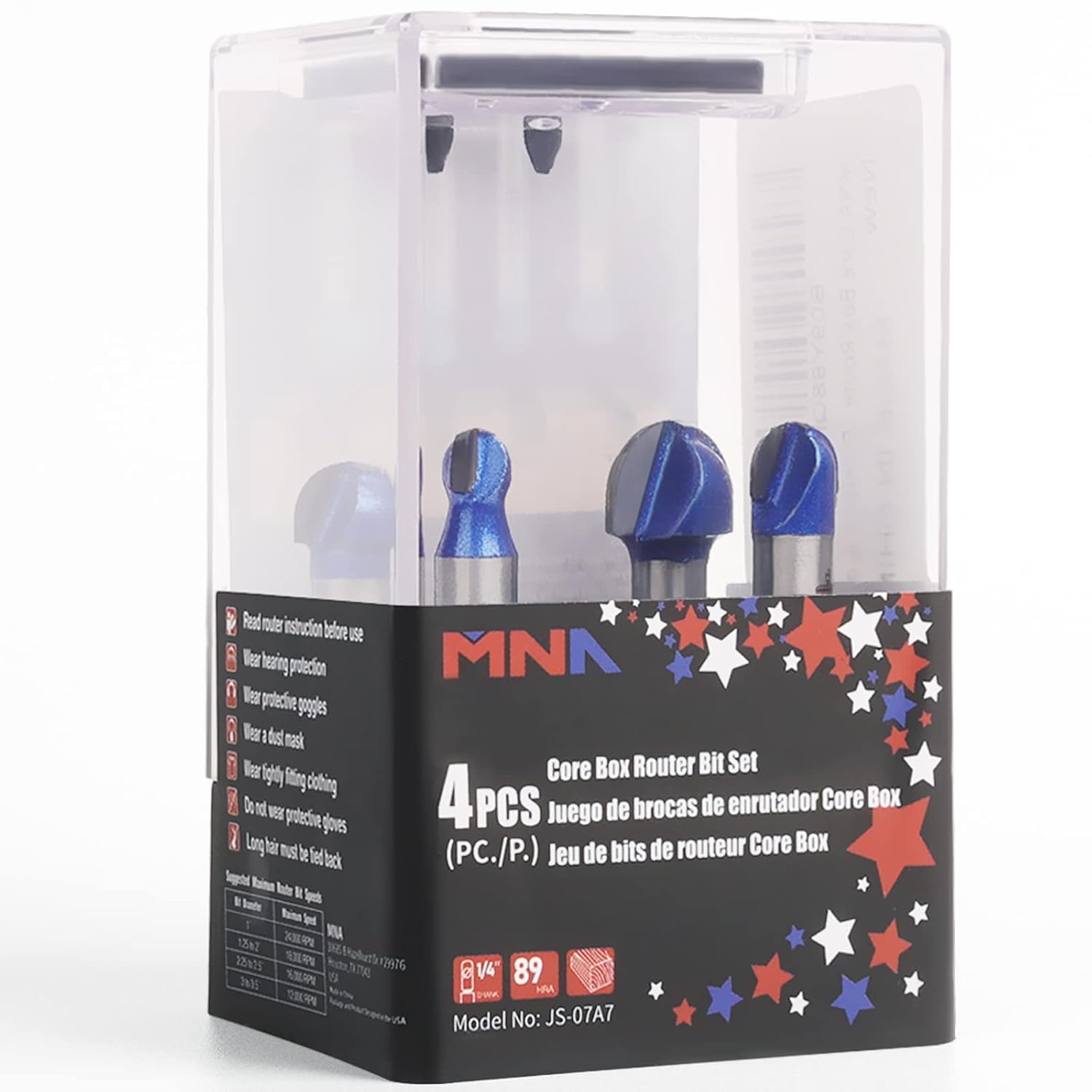 MNA Core Box Router Bit 4 Pcs Set, 1/4 Inch Shank, Cutting Diameter in 1/4”, 5/16”, 3/8”, 1/2”. Great for Making Signs, Decorative Accents to Furniture & Plaques