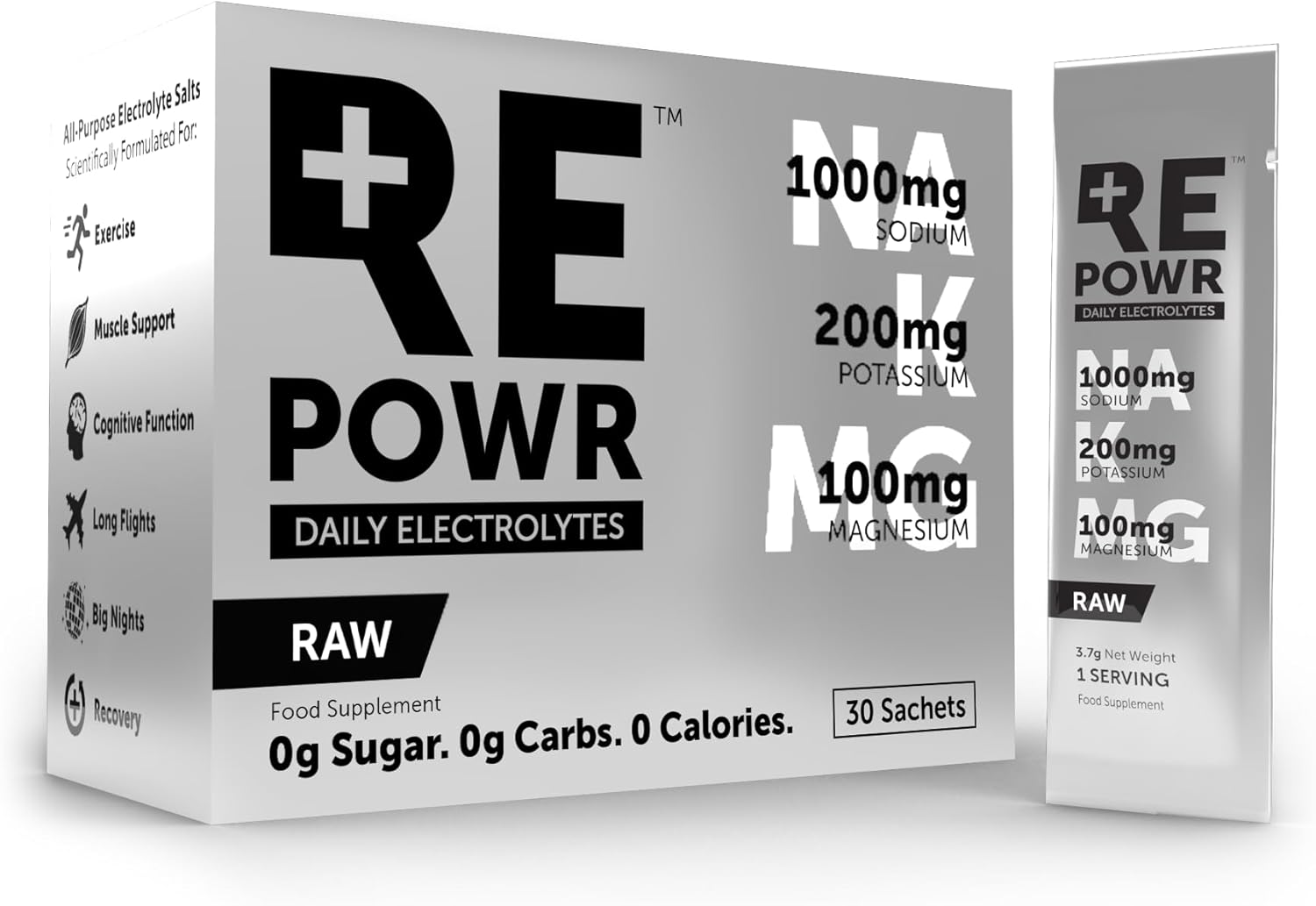 REPOWR - Unflavoured Electrolytes Made with Oryx Desert Salt | No Sugar. No Carbs. No Calories. | Hydration for Clean Diets, Fasting, Autophagy & Exercise | Natural Ingredients | 30 Sachets - RAW