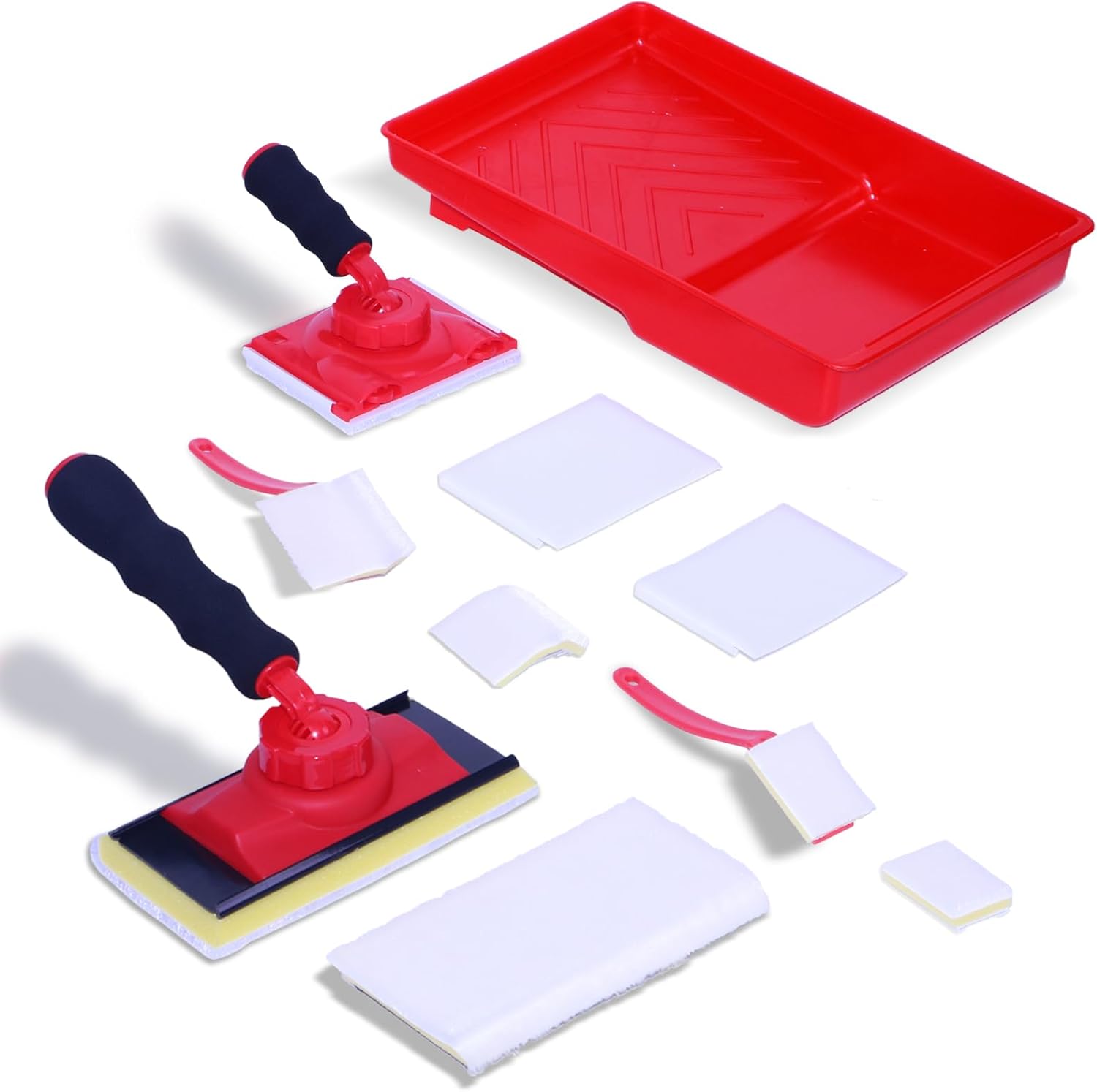 7-Inch Professional Paint Edger Kit - 4 Shape Trim Pads (7"+4"+1"+V-Corner) w/5 Refills, 360° Rotating Handle & 7" Paint Tray for Wall/Ceiling Painting - Edge Painter Tool Set