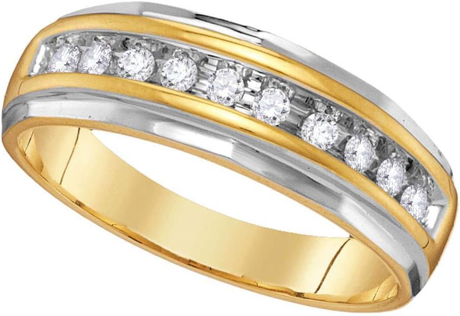 14kt Two-tone Yellow Gold Mens Round Diamond Single Row Grooved Wedding Band Ring 1/4 Cttw (I2-I3 clarity; J-K color)