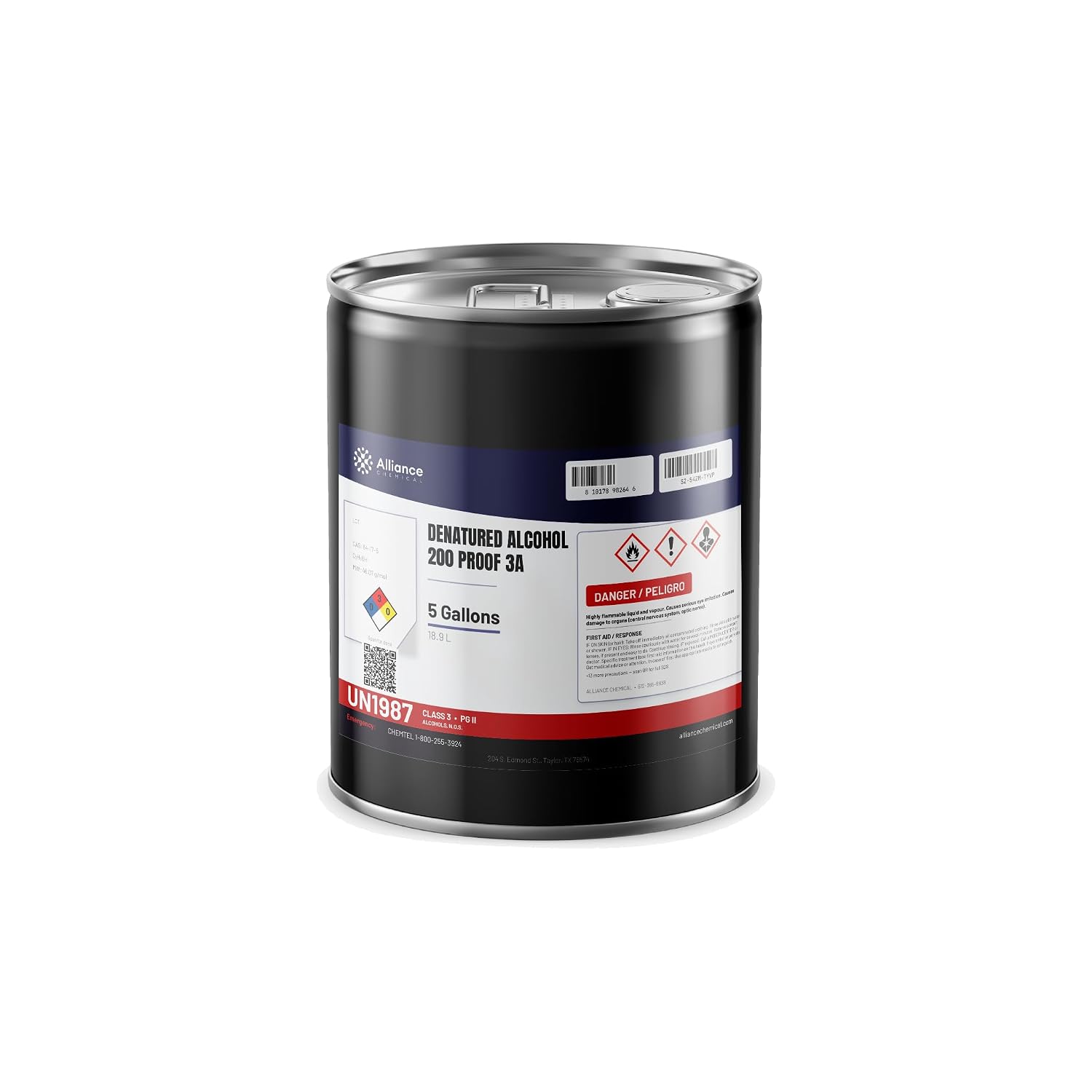 Alliance Chemical Denatured Alcohol 200 Proof 3A - 5 Gallon Pail - Alcohol 99% Industrial Solvent