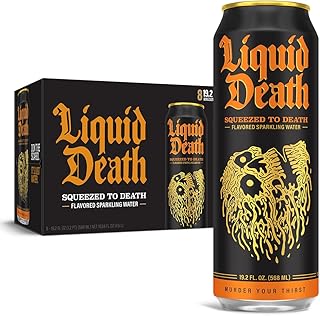 Liquid Death, Squeezed To Death Sparkling Water, 8-Pack (King Size 19.2oz Cans), Orange Flavored Sparkling Beverage Sweetened With Real Agave, Low Calorie & Low Sugar