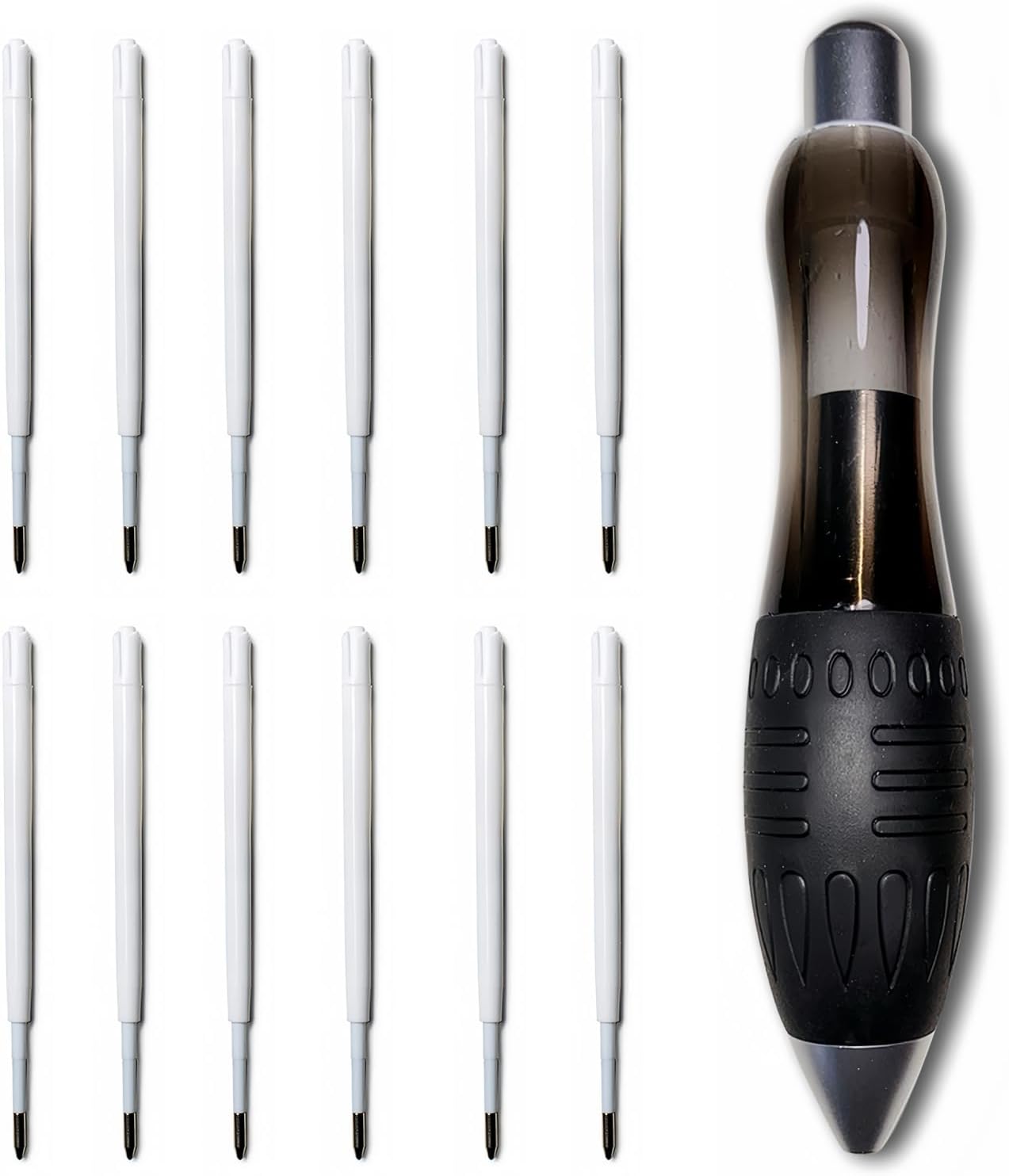 𝟯 𝗼𝘇 Fat 𝐇𝐞𝐚𝐯𝐲 𝐖𝐞𝐢𝐠𝐡𝐭𝐞𝐝 Pens for Tremors Arthritis Parkinson's Carpal Tunnel Wide Grip Thick Barrel Easy to Hold Black（6 Black & 6 Blue Refills）