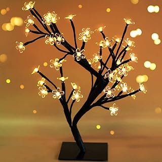 Bright Zeal 18" Battery Operated LED Cherry Blossom Tree Lights (6hr Timer) - Bonsai Lighted Tree - Lighted Cherry Blossom Tree Light Tabletop LED Tree Lamp - Home Decor Artificial Plants Light BZY