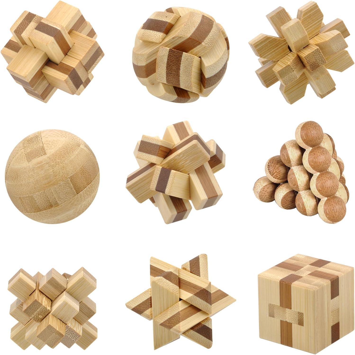 Set of 9 3D Wooden Brain Teaser Puzzles, Logic Mind Educational Toy Jigsaw 3D Puzzle Educational Skill Building Blocks Intelligence Puzzles Assembly Disentanglement Puzzles Interlocking Lock