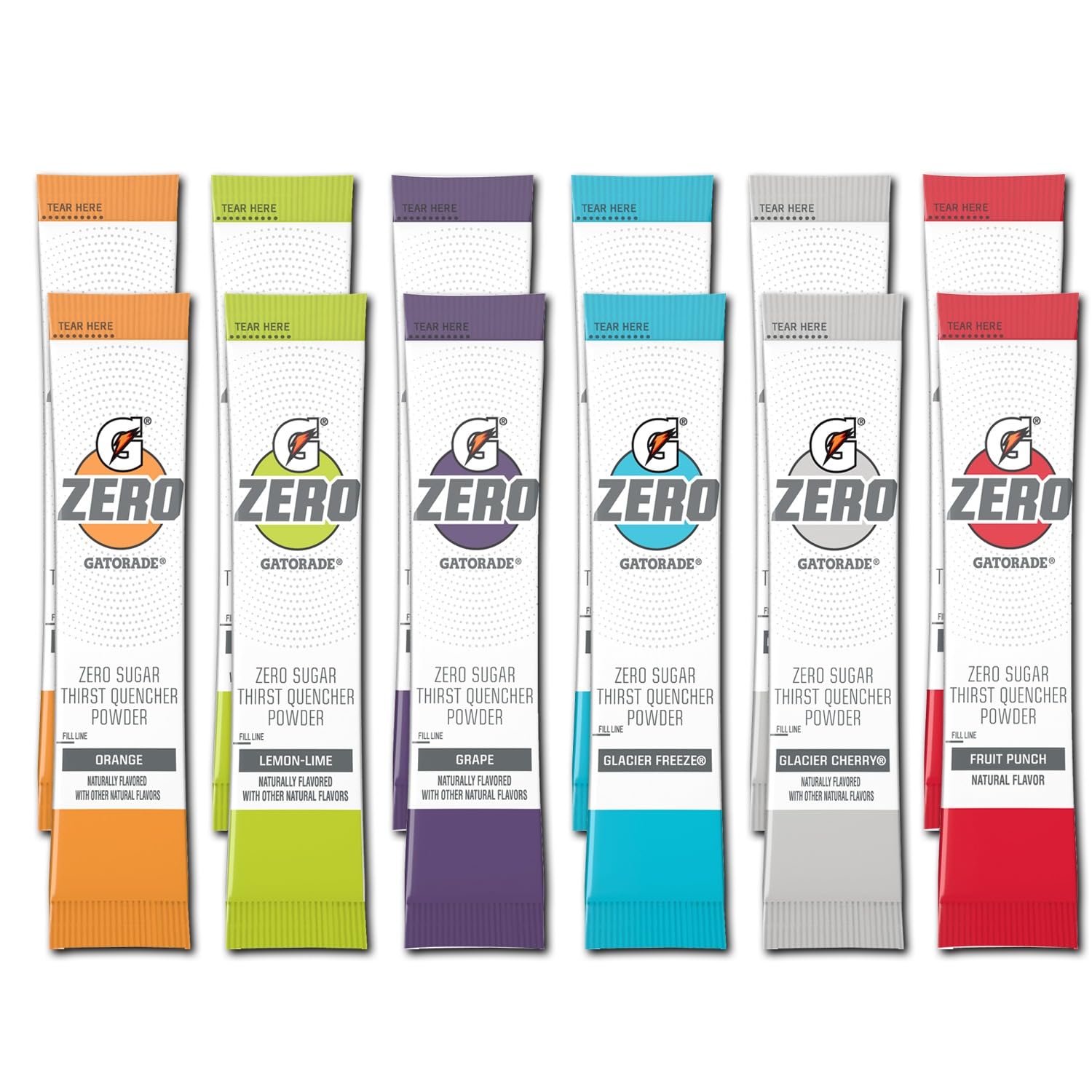 G Zero Powder - Electrolytes Powder Packets Variety - 12 Pack - 6 Flavor - Glacier Freeze, Orange, Grape, Fruit Punch, Lemon Lime & Glacier Cherry - GARIZZE Assortment