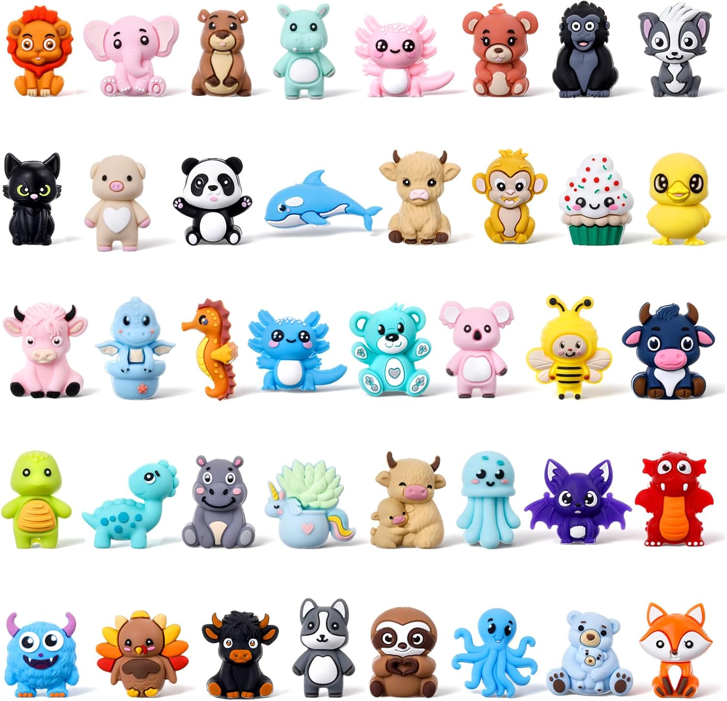 Ferreve 40 Pcs 3D Animal Silicone Focal Beads for Pens, Keychain Making, Focal Beads Bulk for Beadable Keychain DIY Crafts Necklace Bracelet Phone Chain Charms Jewelry Making