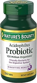 Nature's Bounty Acidophilus Probiotic, Daily Probiotic Supplement, Supports Digestive Health, 1 Pack, 120 Tablets