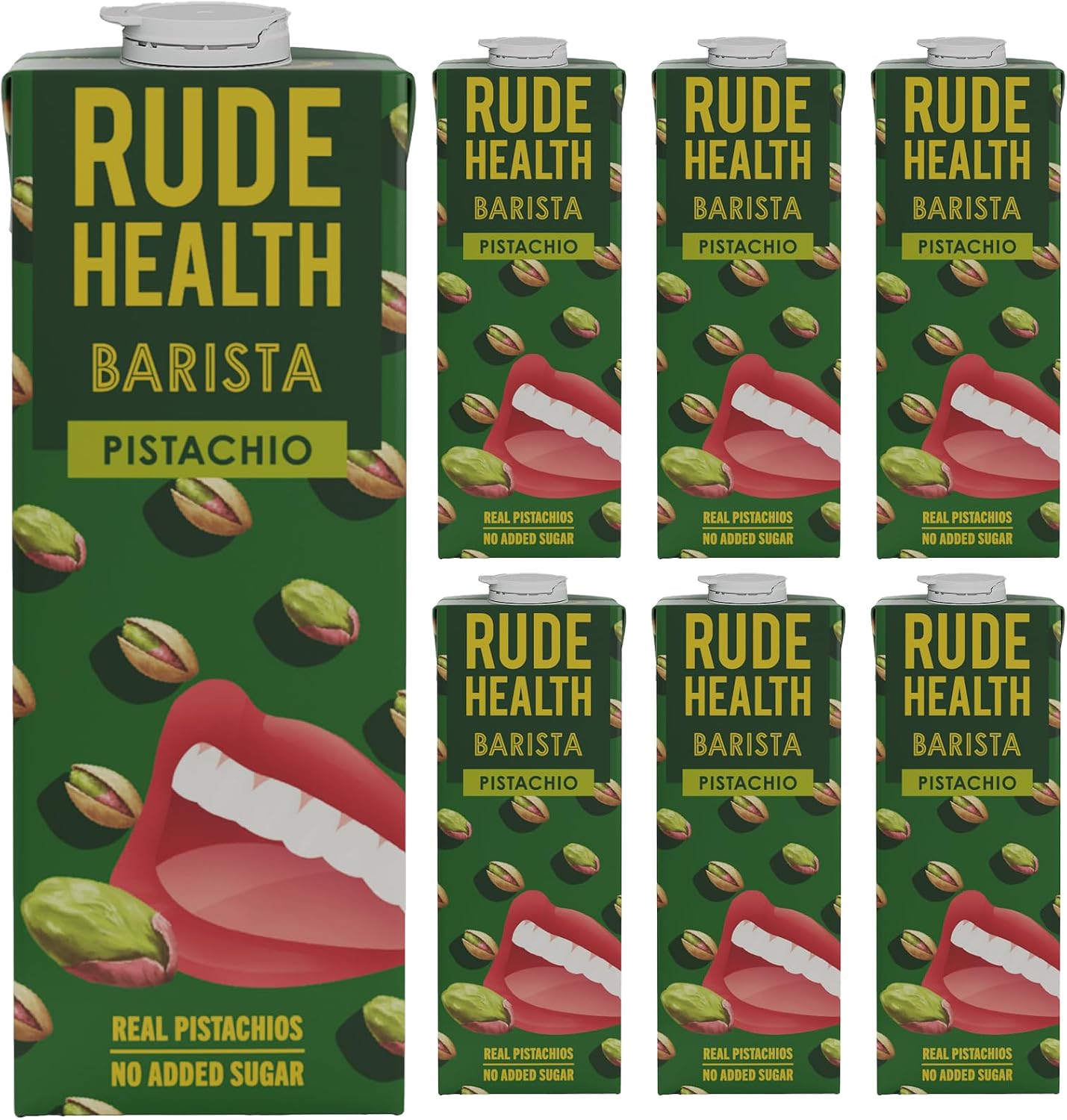 Rude Health Barista Pistachio Drink 6 x 1 Litre, Vegan, Dairy Free, No Added Sugar, Made with Real Roasted Pistachios, Smooth, Creamy & Nutty Taste, Perfect for Coffee & Tea