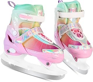 Girls Adjustable Ice Skates for Youth Women, Kids Hockey Skates for Outdoor and Rink, Soft and Comfortable Lining Ice Skating Shoes