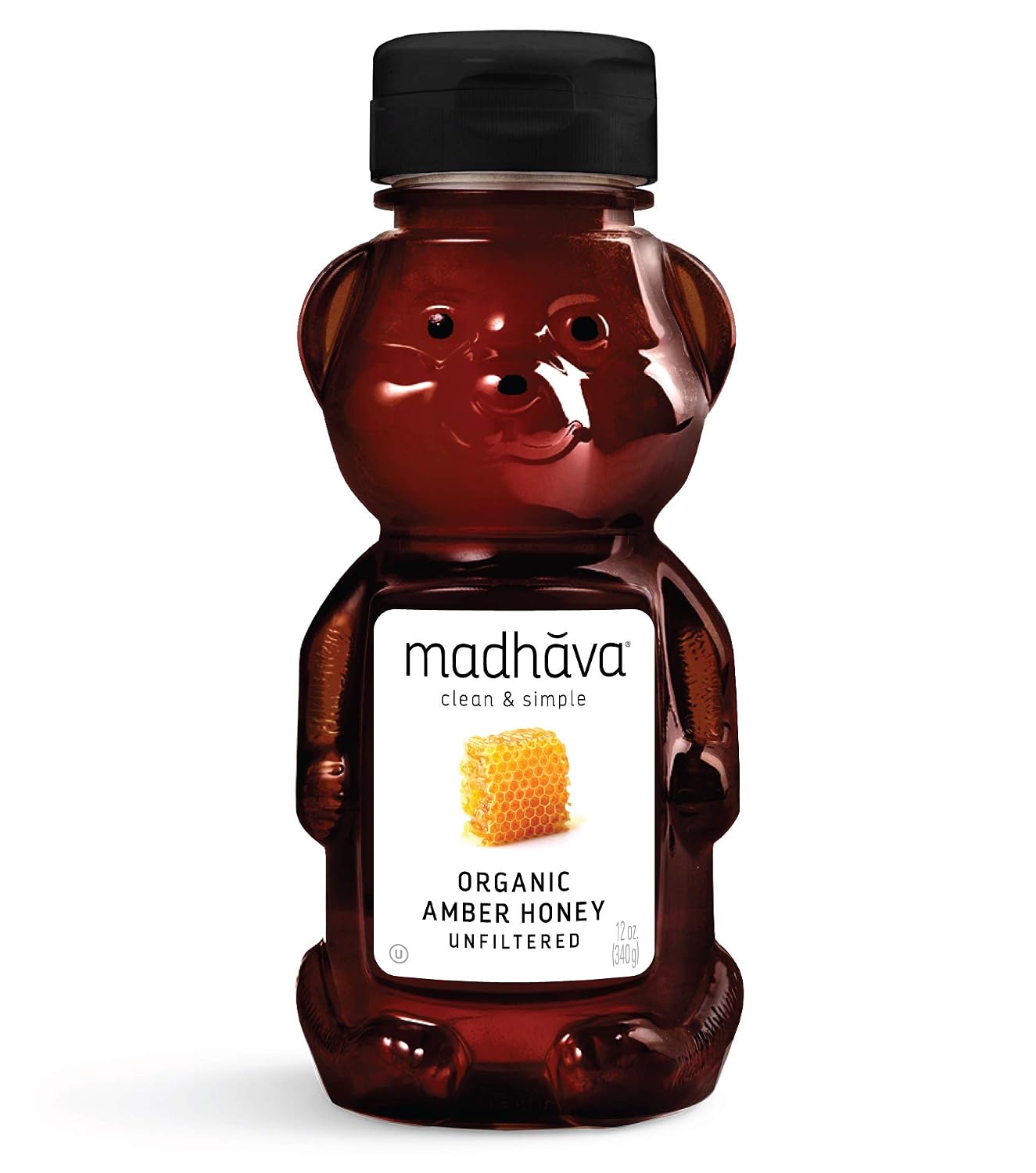 MADHAVA Organic Amber Honey, Unfiltered, 12 oz. Honey Bear (Pack of 6) Natural Sweetener, Sugar Alternative 100% Pure Organic HoneyPure Honey USDA Organic Non GMO Liquid Sweetener