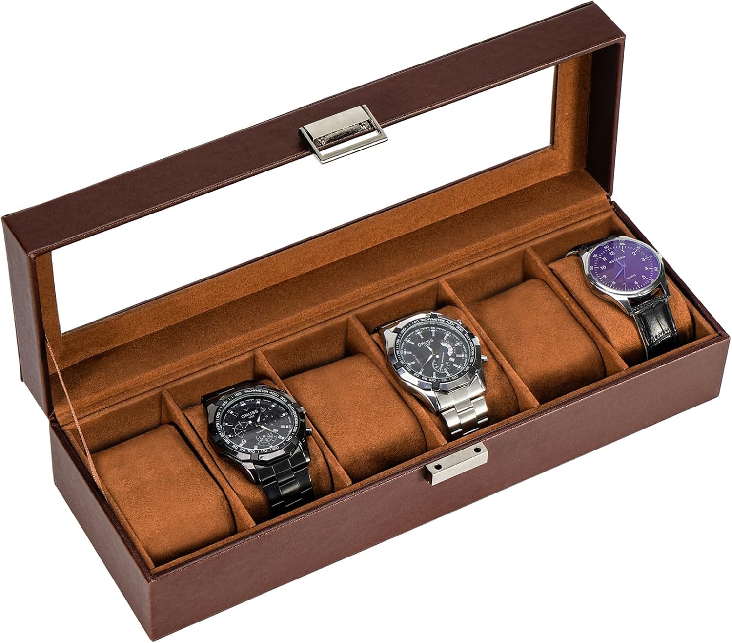 ProCase Watch Box, 6 Slot Mens Watch Display Case, Brown