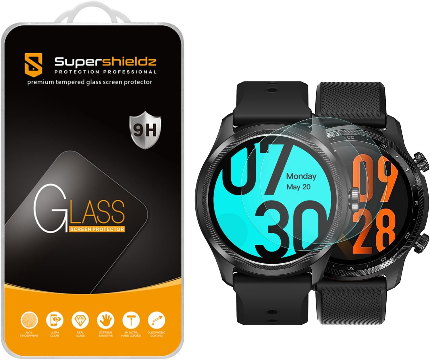 (2 Pack) Supershieldz Designed for Ticwatch Atlas / Ticwatch Pro 5 Enduro / TicWatch Pro 5 / TicWatch Pro 3 / TicWatch Pro 3 Ultra GPS Smartwatch Tempered Glass Screen Protector, Anti Scratch, Bubble Free