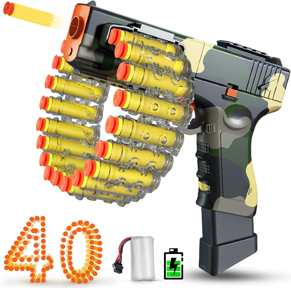 VATOS Electric Foam Blaster Toy for kids, with Chain Magazine(18-Darts Clip), Automatic & Manual IN 1 Foam Blasters Toy with 40 Darts, Shooting Games Toys Gift for 6-12 Year Old Boys Girls