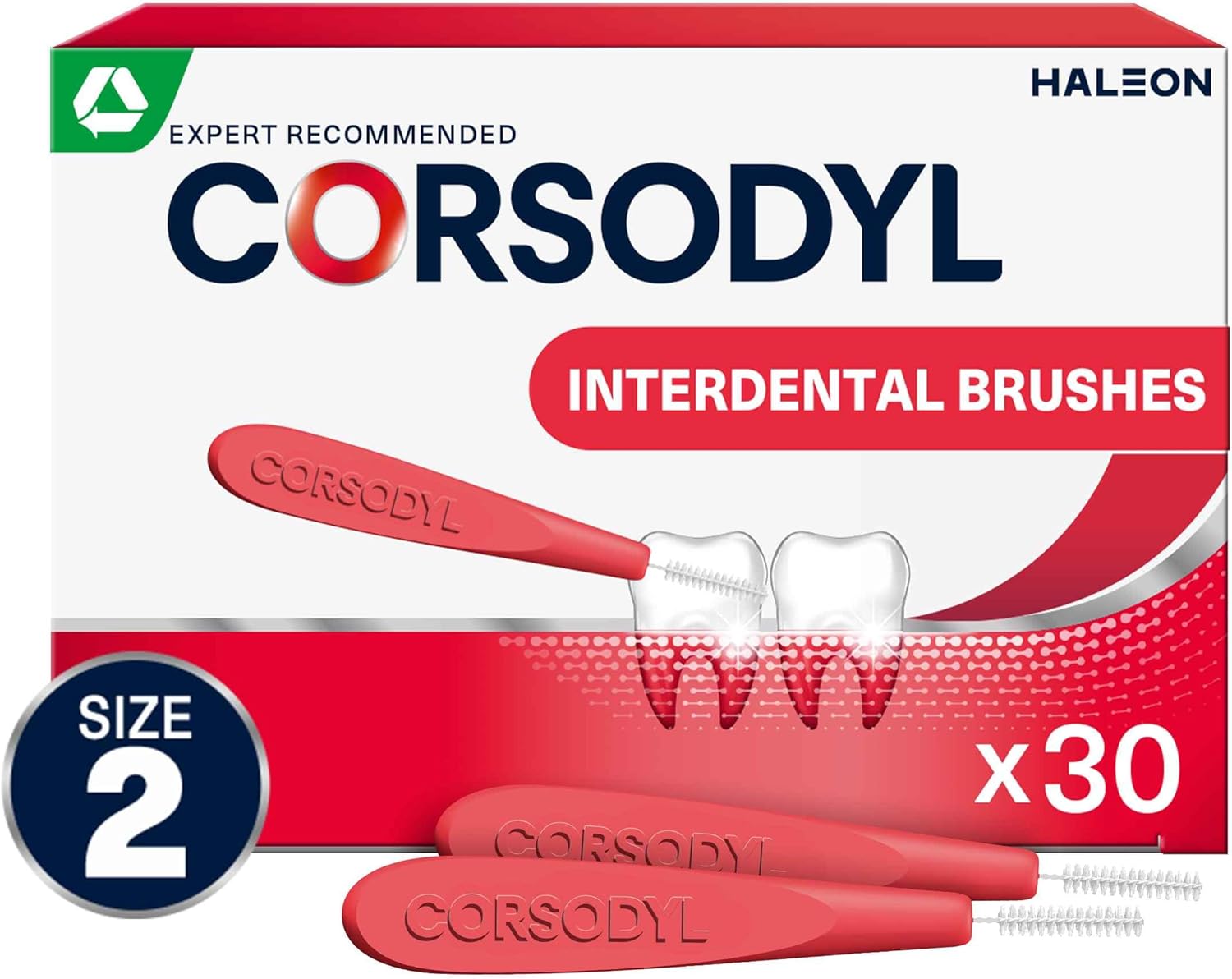 Corsodyl Interdental Brushes Red, Size 2 0.5mm, Dental Brushes, Helps Prevent Gum Problems With Regular Use, Removes Plaque in Hard-To-Reach Areas, 30pcs�