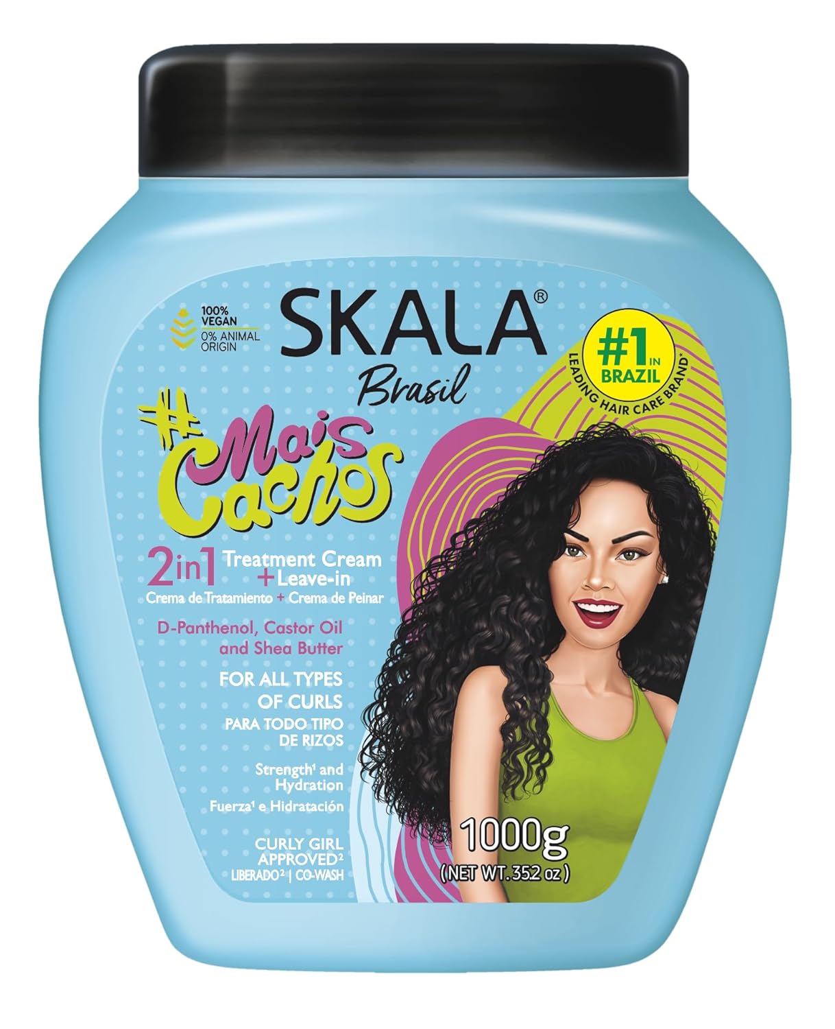 SKALA Hair Type 3ABC Mais Cachos - More Curls Eliminate Anti Frizz, For Curly Hair 2 in 1 Conditioning Treatment Cream and Cream To Comb - 35.2Oz