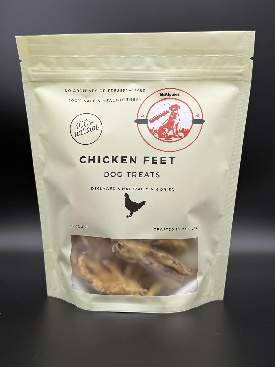 McAlpine's Air Dried Chicken Feet Dog Treats, 20 Count, Declawed, All Natural Dog Chews & Snacks No Additives or Preservatives, Crafted in The USA